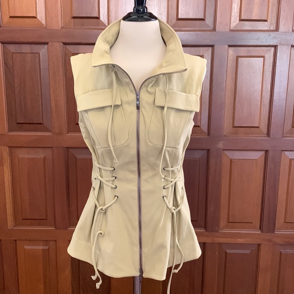European designer Rene Lezard khaki zip up vest.  50% cotton, 50% modal. Size S - Picture 2 of 9